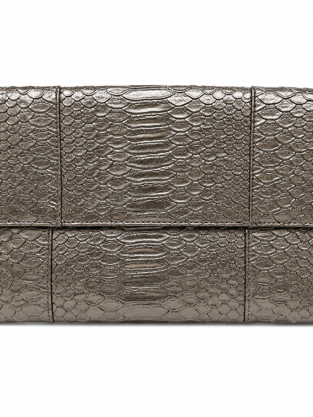 Jessica McClintock Metallic Pewter Snake-Embossed Clutch Excellent NEW Condition